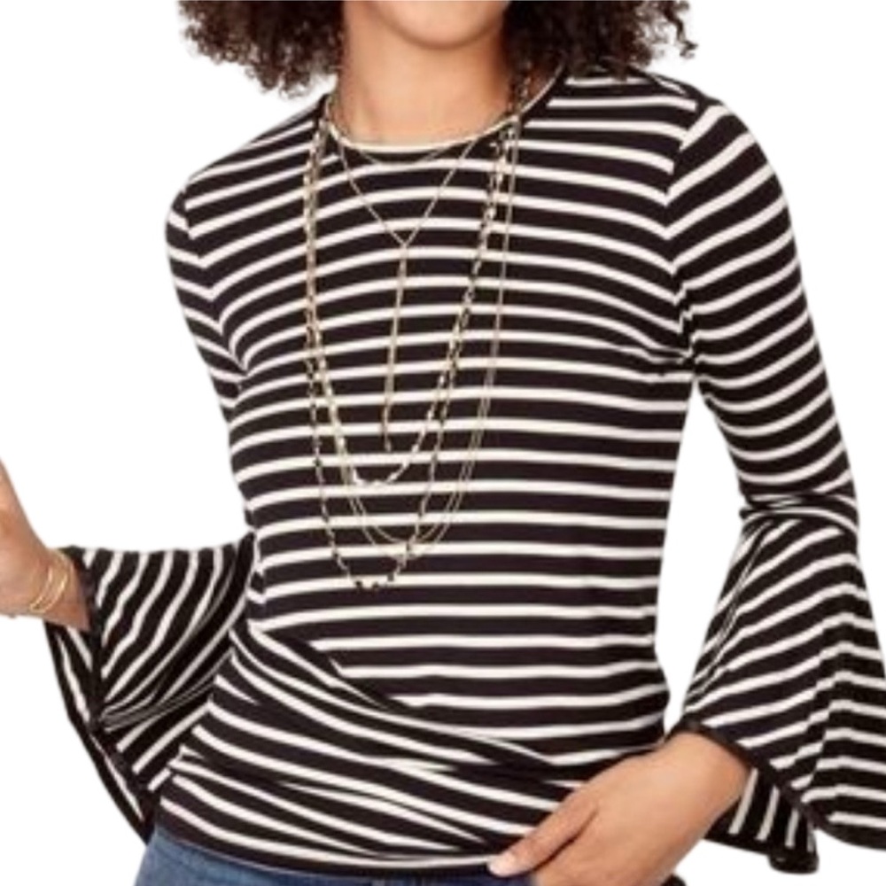 NWT Stella & Dot Viscose Soft Striped Black and White Top Bell Sleeves Size 1X